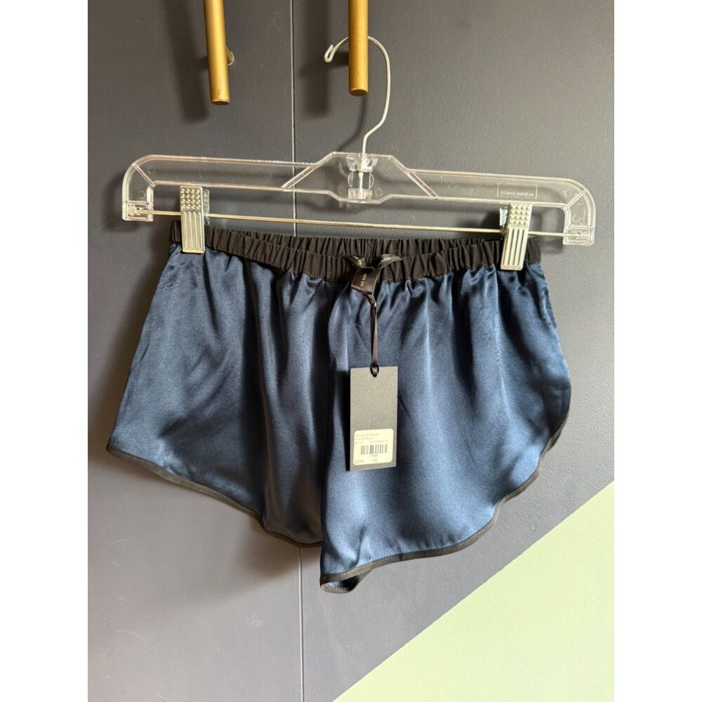 Satin Navy Sleep Shorts with Black Elastic Waist